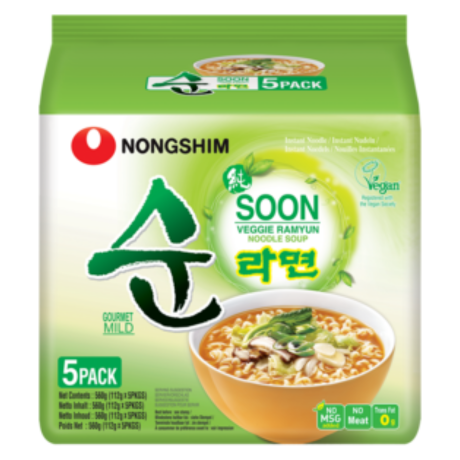 NONGSHIM Korea Instantnudeln, Veggie Ramyun, mild, Family Pack, 5 x 112 g à Beutel