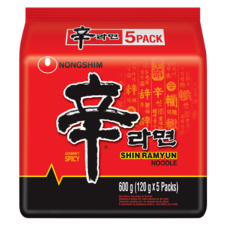 NONGSHIM Korea Instantnudeln, sehr scharf, (Shin Ramyun), Family Pack, 5 x 120 g à Beutel